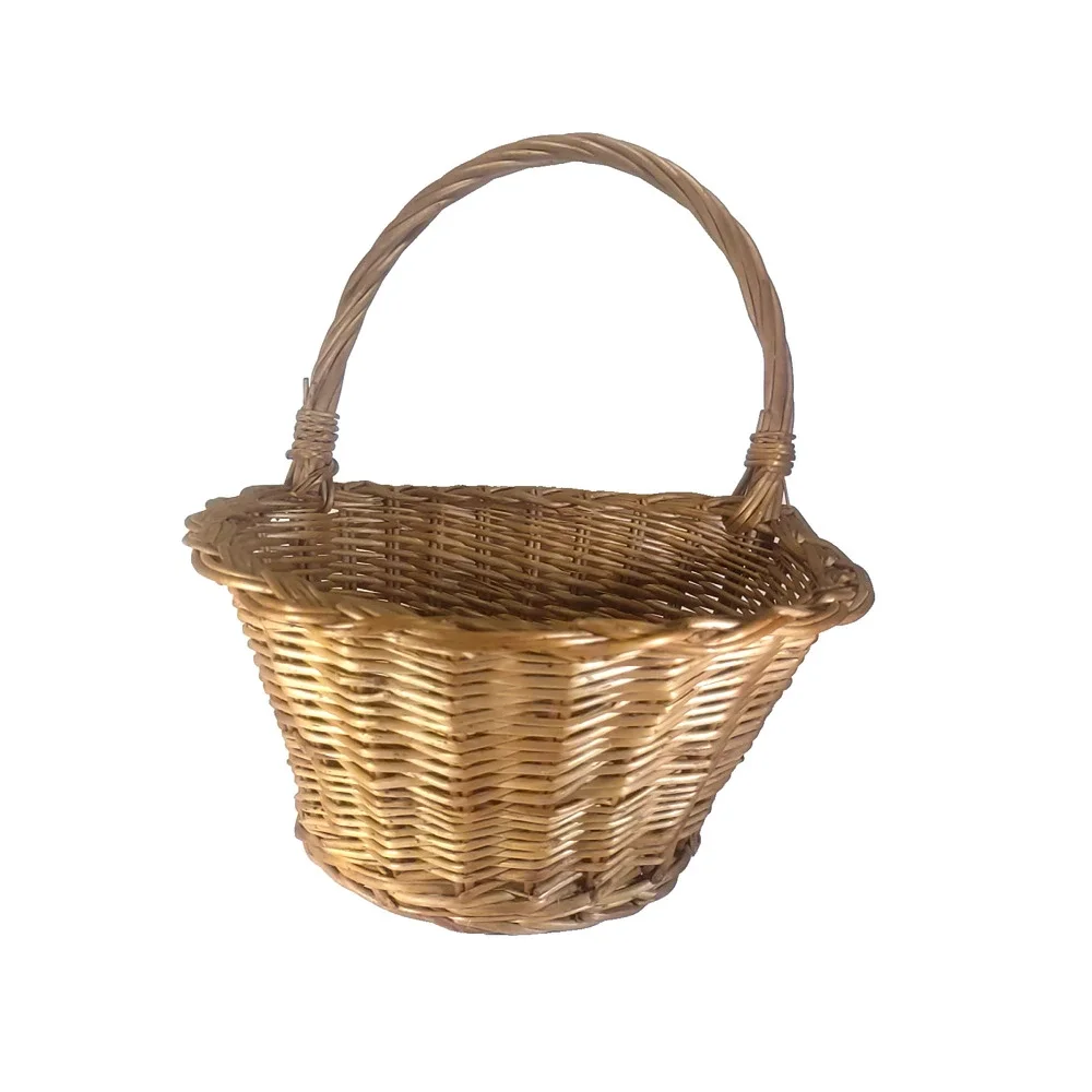 Hanging Half Basket Wicker Rattan Light Brown Handle Plant Storage